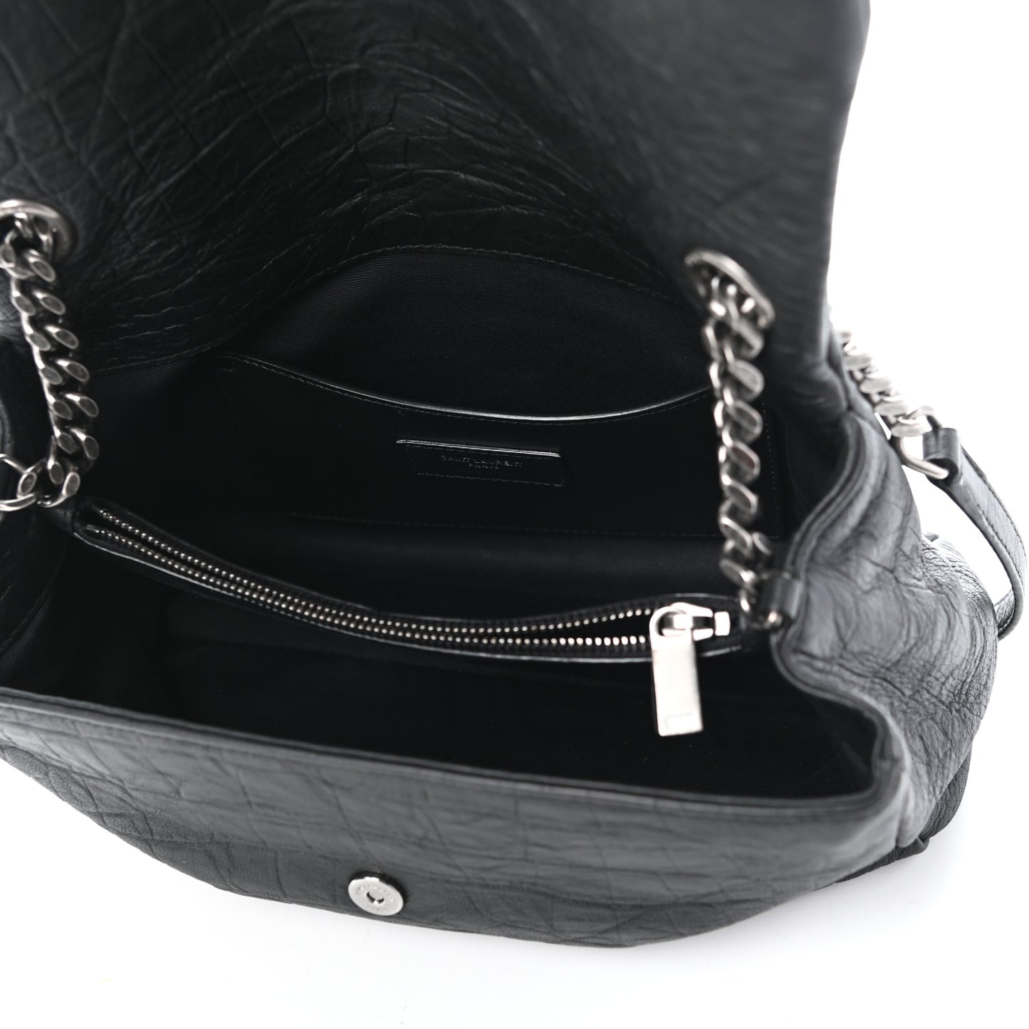 Calfskin Crocodile Embossed Medium West Hollywood Monogram Fold-Over Black