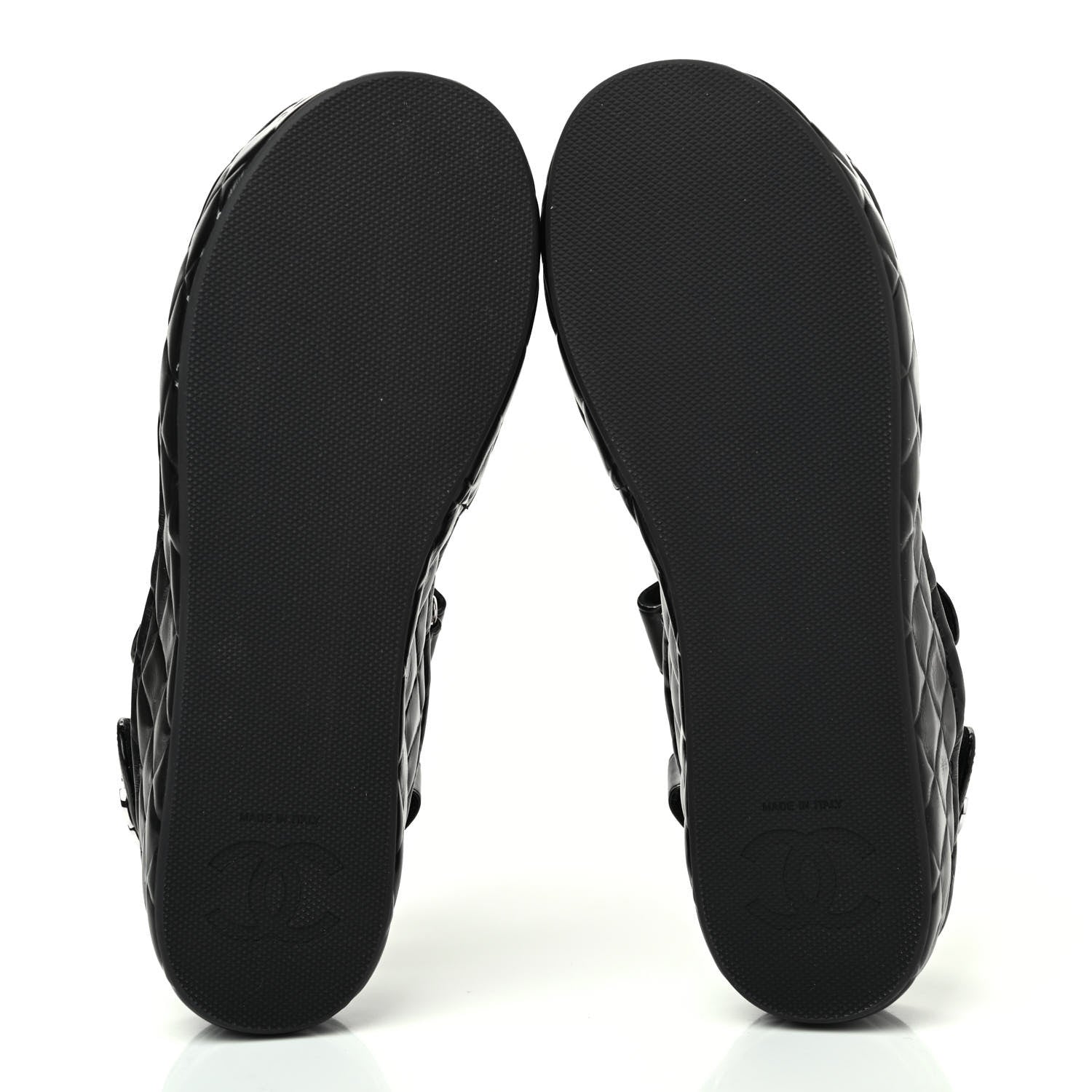 Chanel Shiny Calfskin Logo Platform Sandals 37 Black 4 of 4