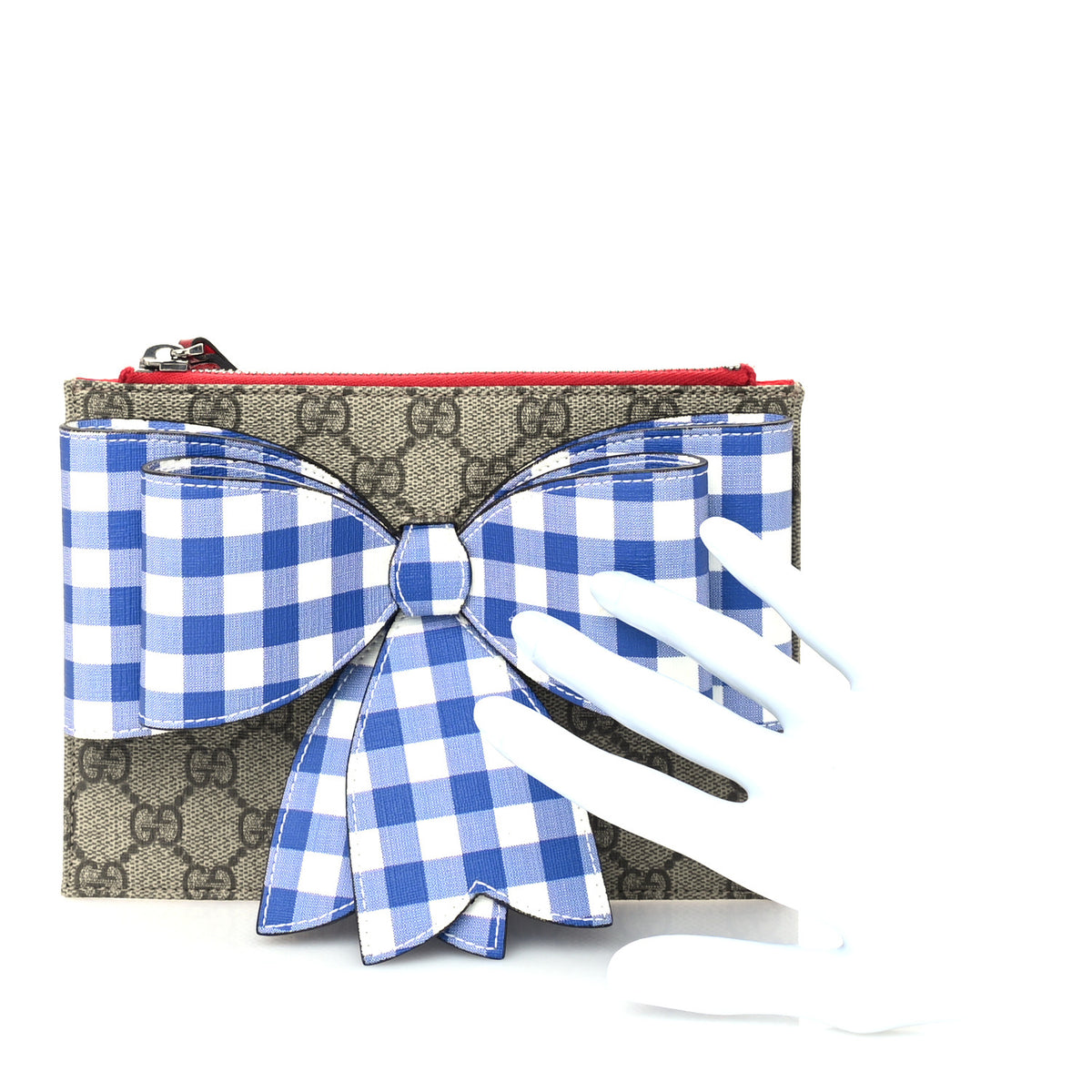 GG Supreme Monogram Bow Wristlet Blue White