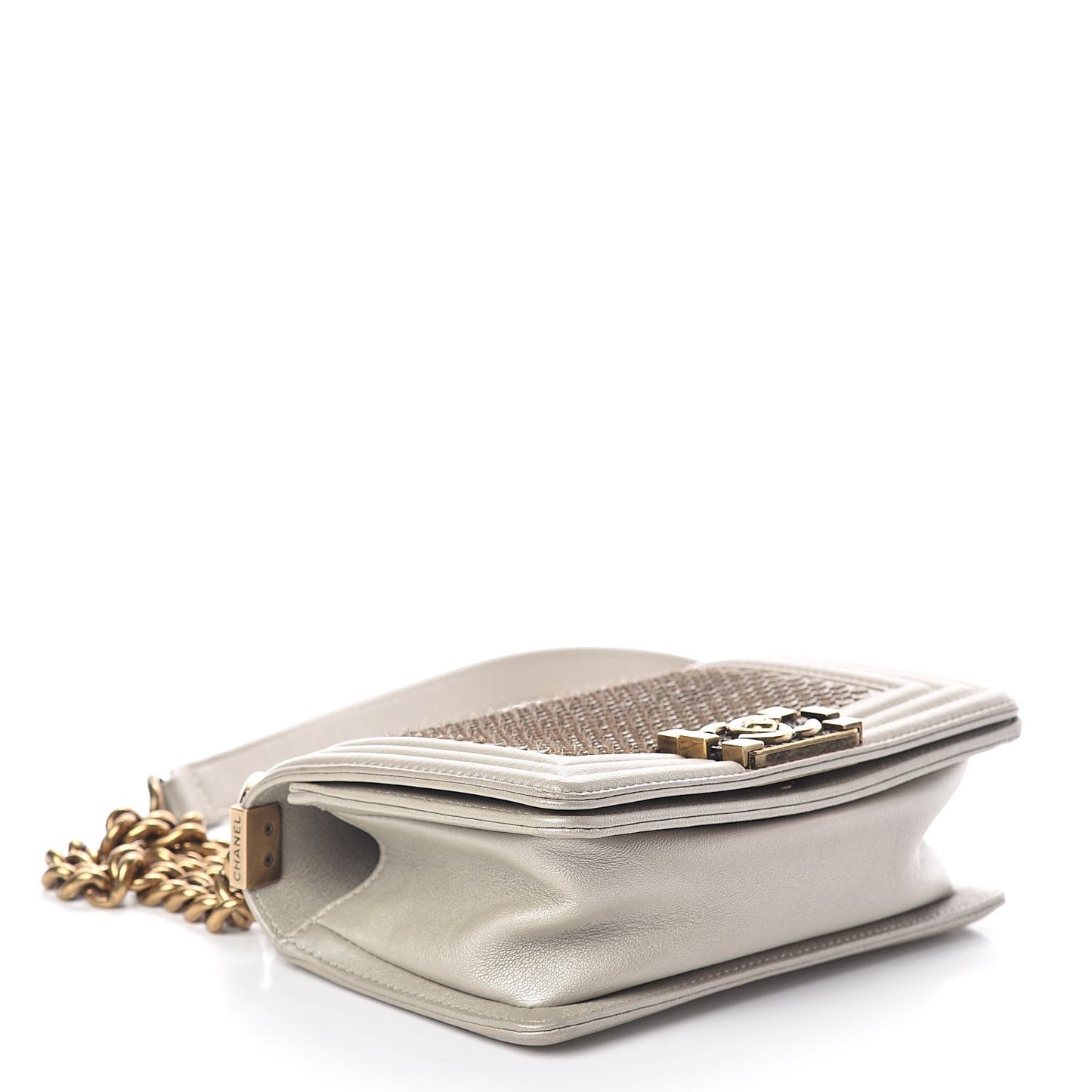 Metallic Lambskin Small Scaled Boy Flap Gold