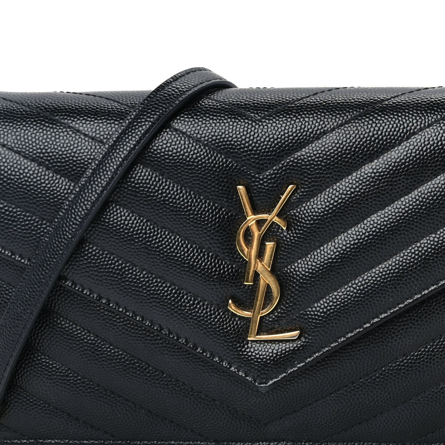 Saint Laurent Grain De Poudre Matelasse Chevron Monogram Envelope Chain Wallet Black 6 of 8