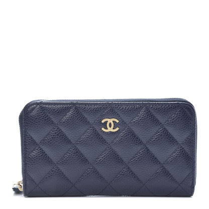 Chanel Caviar Quilted Medium Zip Around Wallet Dark Blue 1 of 9