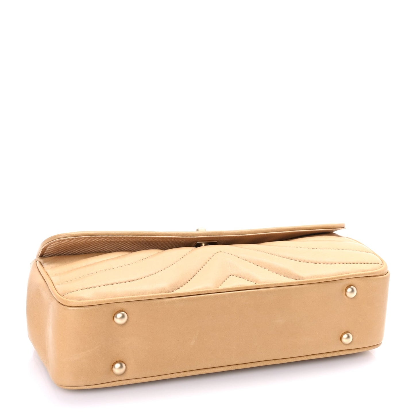 Lambskin Chevron Small East West Single Flap Bag Beige