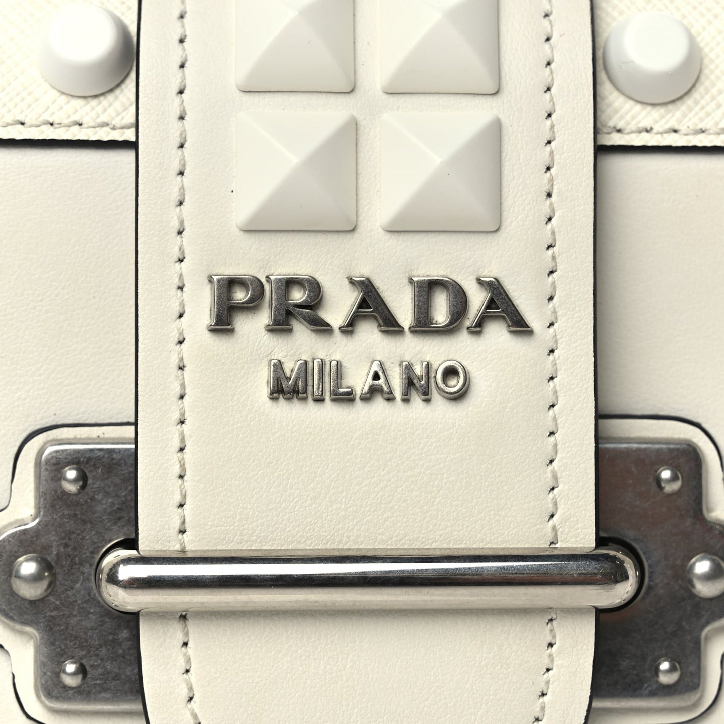 City Calfskin Saffiano Studded Cahier Bag White