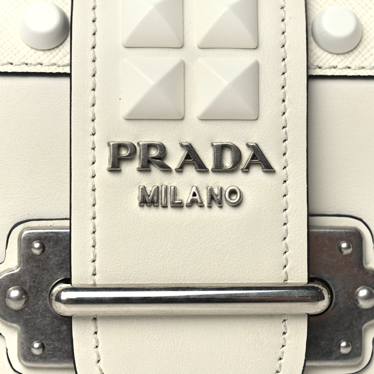 Prada City Calfskin Saffiano Studded Cahier Bag White 6 of 8