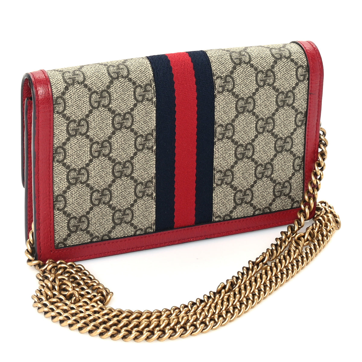 GG Supreme Monogram Web Queen Margaret Chain Wallet Red