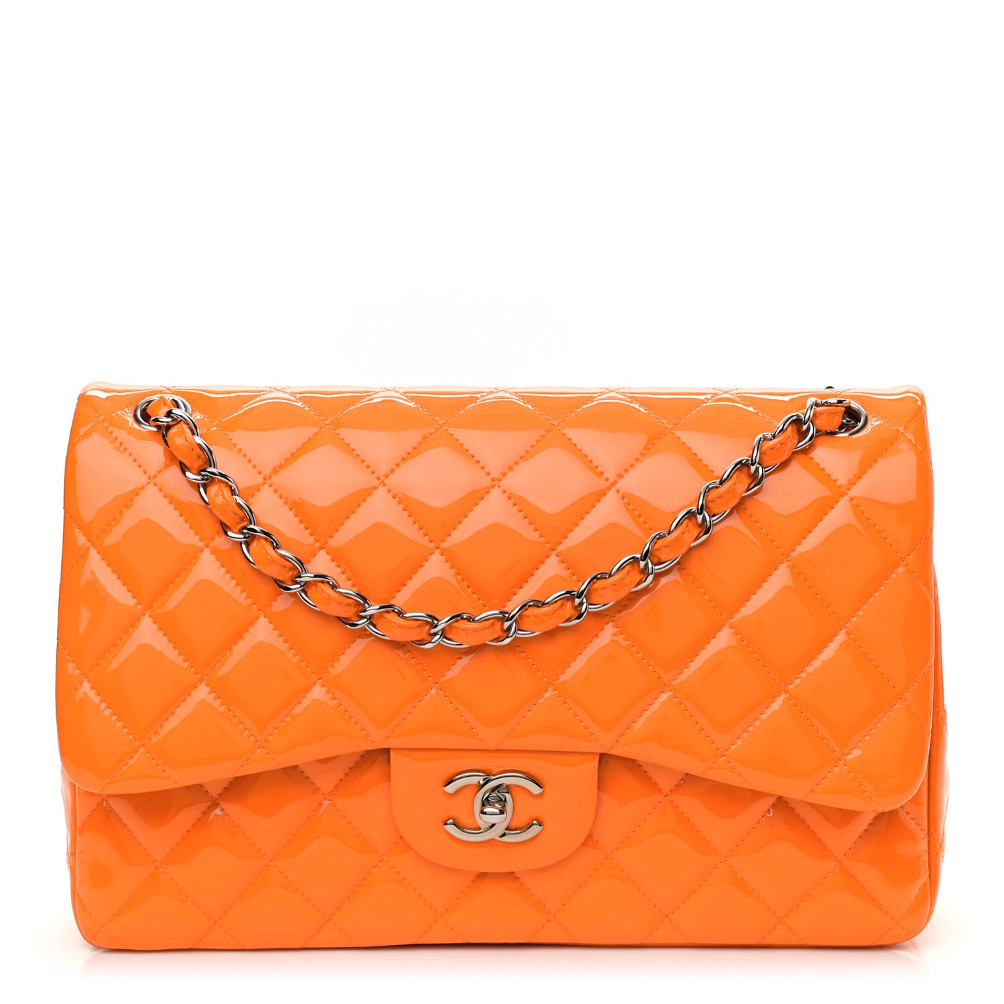 Patent Quilted Jumbo Double Flap Orange