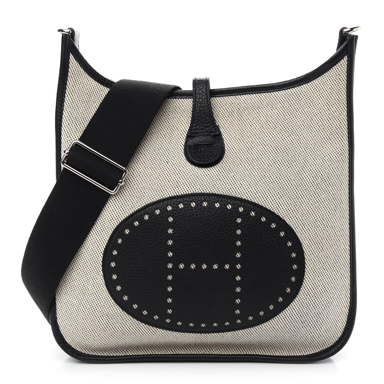 Hermes Toile Taurillon Clemence Evelyne III PM Ecru Black 1 of 9