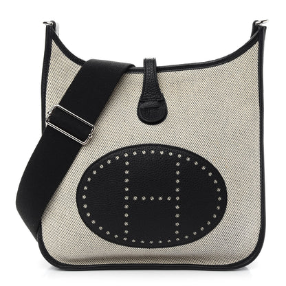 Hermes Toile Taurillon Clemence Evelyne III PM Ecru Black 1 of 9