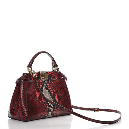 Fendi Python Mini Peekaboo Iconic Satchel Rosso Scuro Fiamma 4 of 7