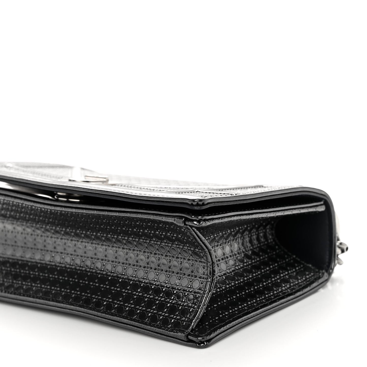 Metallic Patent Micro-Cannage Small Diorama Flap Bag Onyx Black