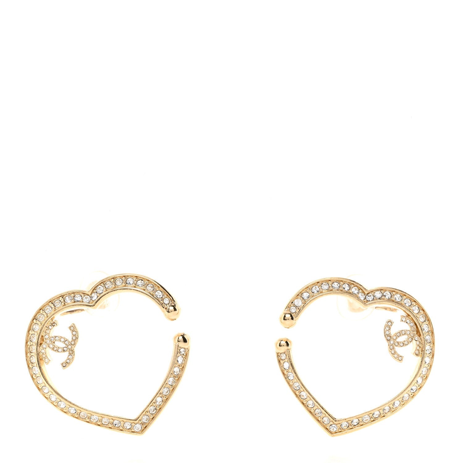 Chanel Metal Crystal CC Open Heart Earrings Gold 1 of 5