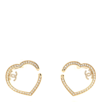 Chanel Metal Crystal CC Open Heart Earrings Gold 1 of 5