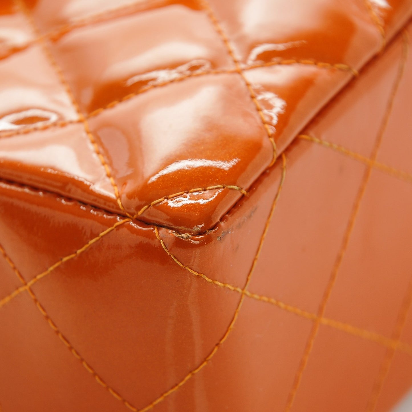 Patent Quilted Mini Square Flap Dark Orange