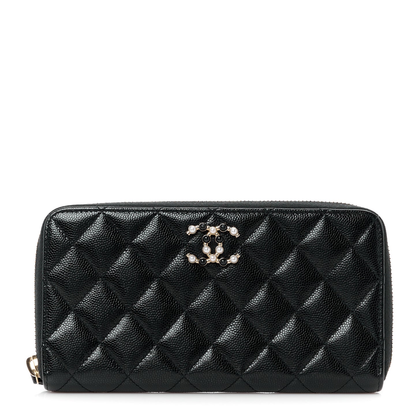 Caviar Quilted Pearl Coco Candy Large Gusset Zip Black