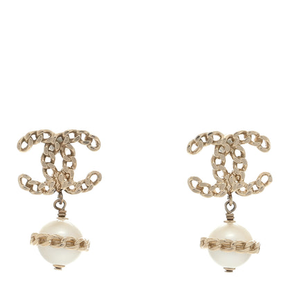 Chanel Metal Pearl CC Chain Drop Earrings Gold 1 of 4