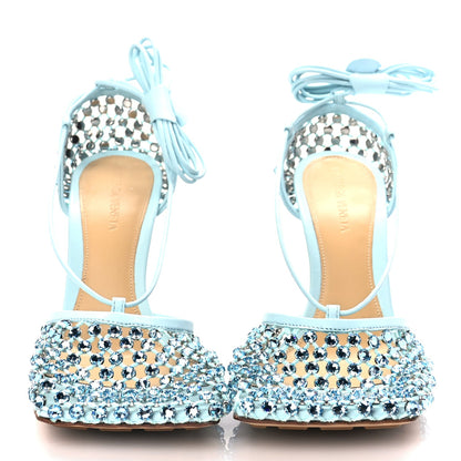 Bottega Veneta Mesh Nappa Crystal Embellished Sparkle Stretch Ankle Tie Sandals Pale Blue 2 of 8