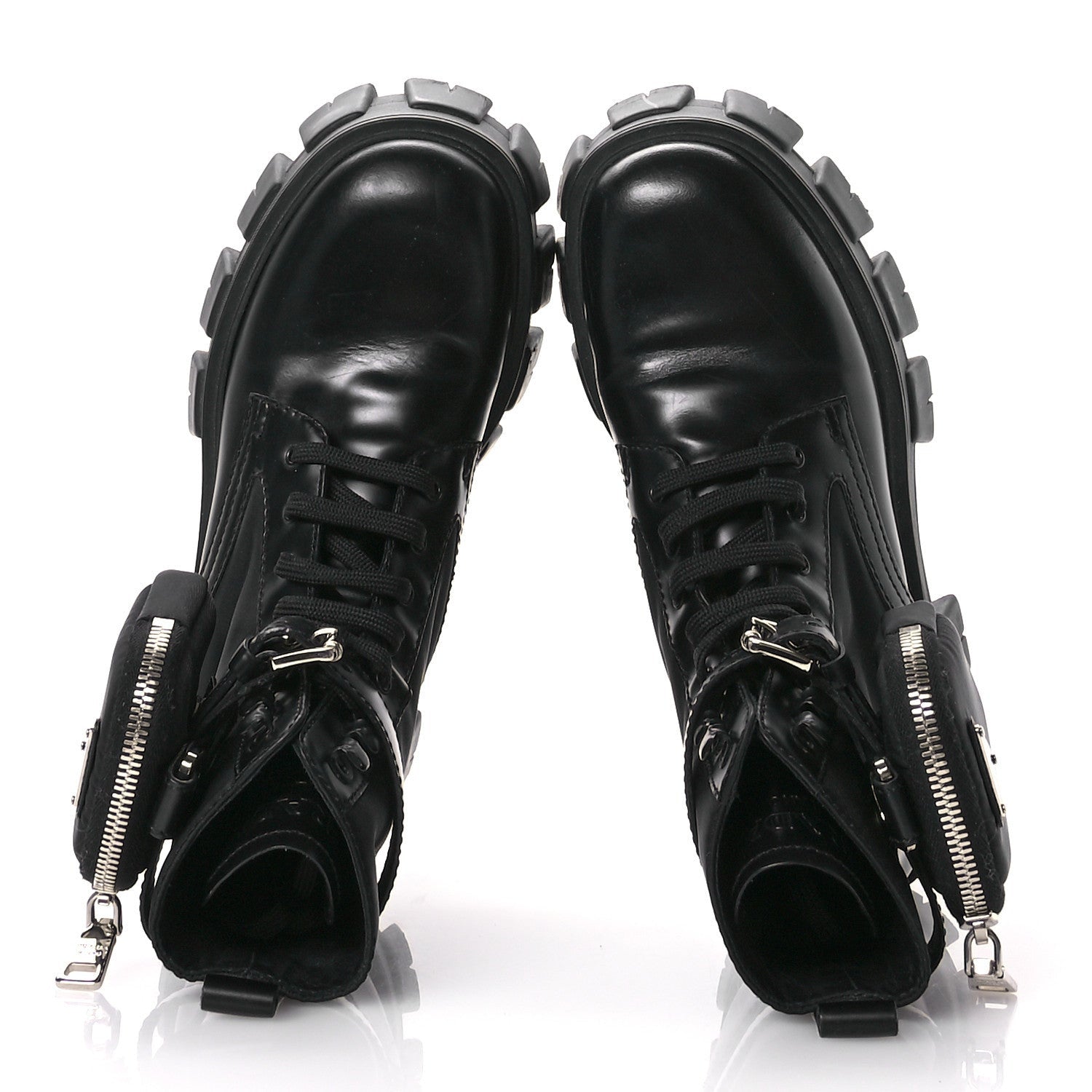 Prada Spazzolato Rois Re-Nylon Metal Triangle Logo Monolith Pouch Pocket 55mm Boots 35.5 Black 2 of 7