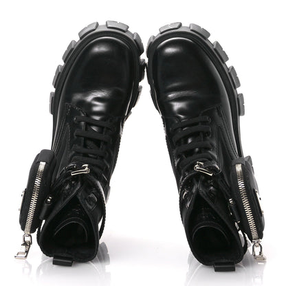 Prada Spazzolato Rois Re-Nylon Metal Triangle Logo Monolith Pouch Pocket 55mm Boots 35.5 Black 2 of 7