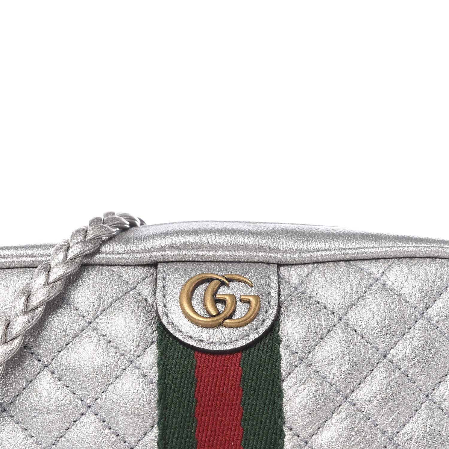Gucci Laminated Nappa Web Trapuntata Mini GG Shoulder Bag Argento 9 of 10