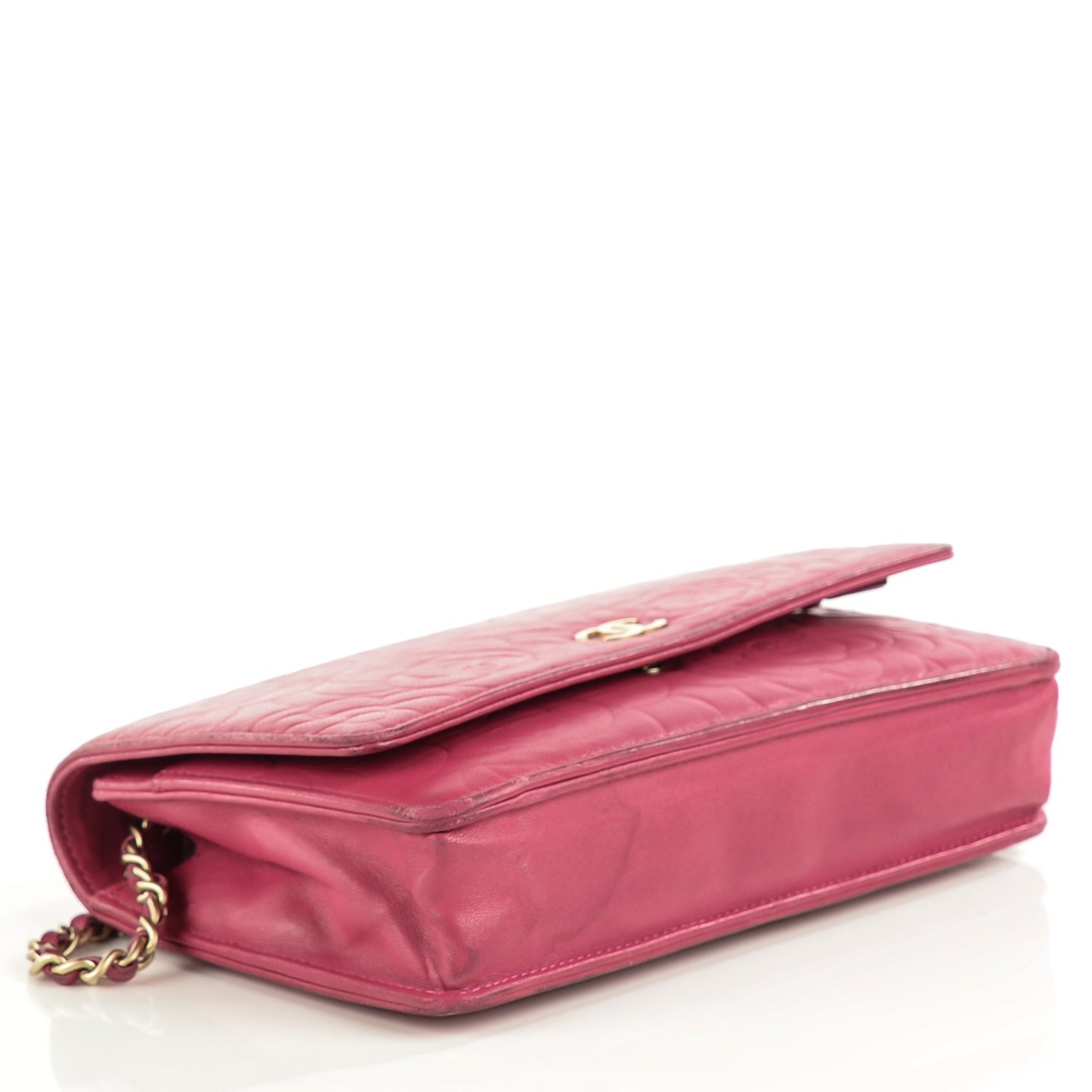 Lambskin Camellia Embossed Wallet On Chain WOC Pink