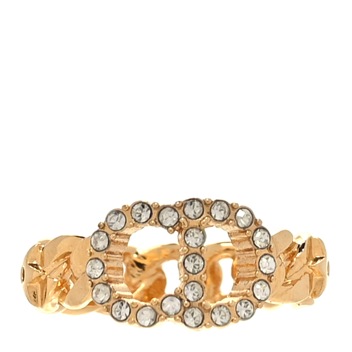 Christian Dior Metal Crystal Danseuse Etoile Chain Ring M 52 6 Gold 1 of 4