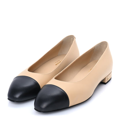 Chanel Lambskin Cap Toe CC Uniform Ballerina Flats 39 Beige Black 2 of 7