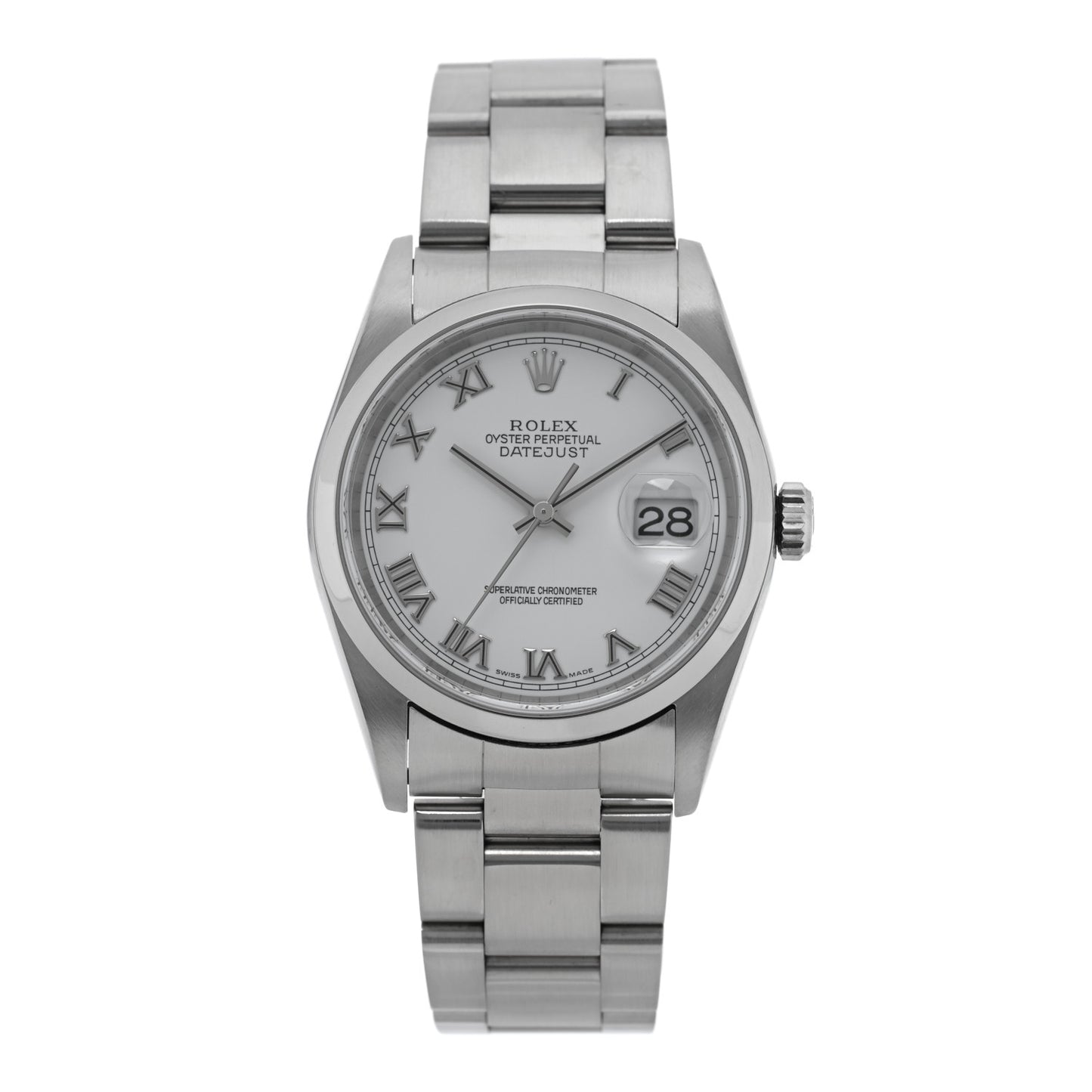 Stainless Steel 36mm Oyster Perpetual Datejust Watch White Roman 16200