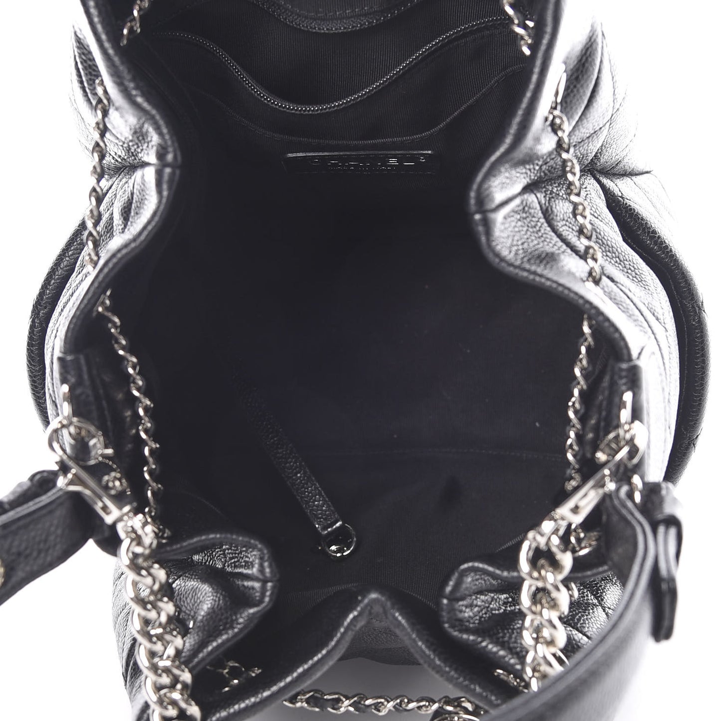 Grained Calfskin Quilted Medium CC Chain Bucket Drawstring Bag Black