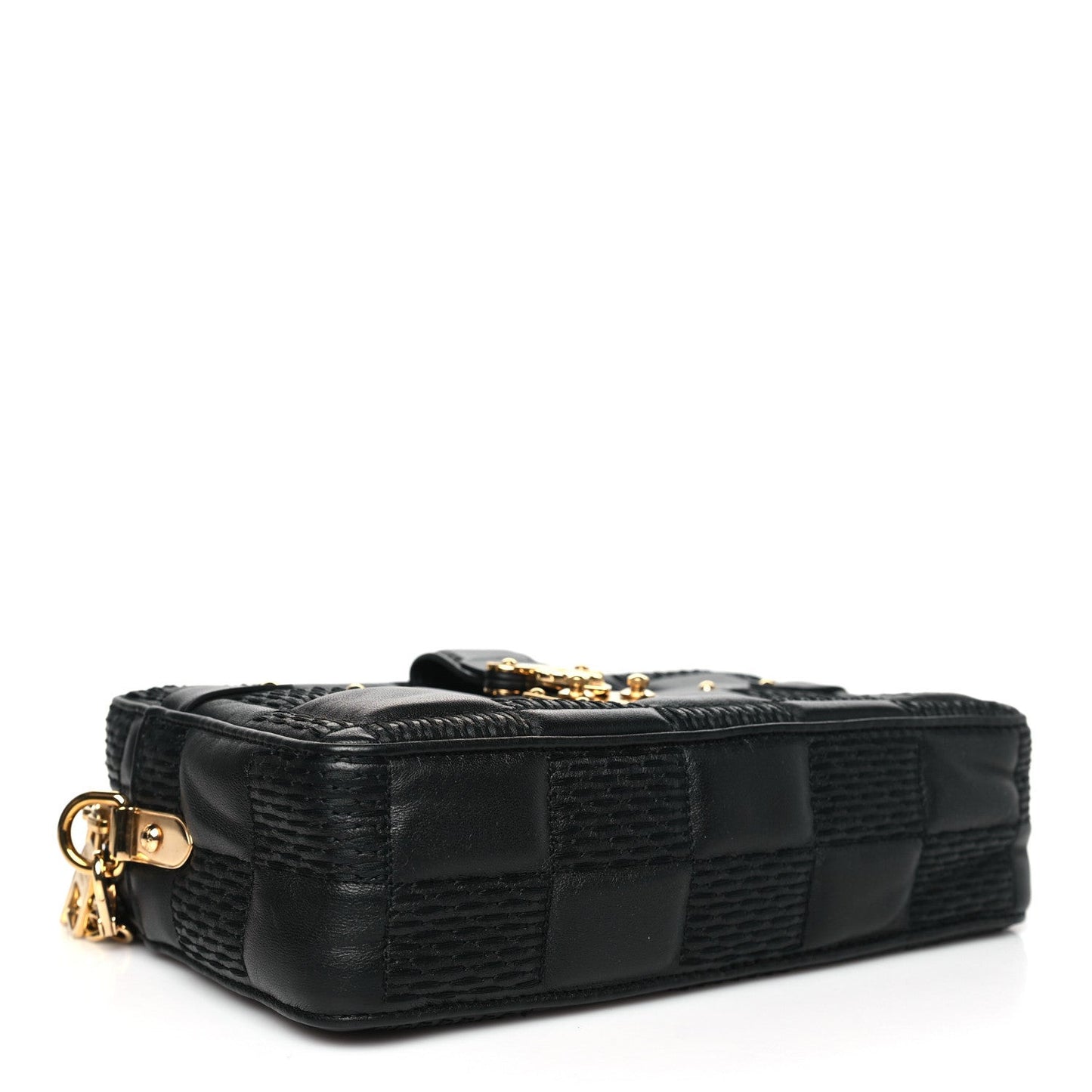 Lambskin Damier Quilt Troca PM Black