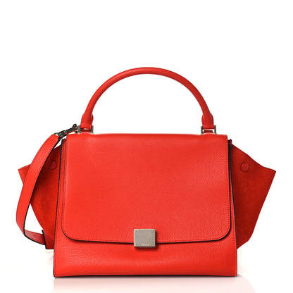 Celine Drummed Calfskin Suede Medium Trapeze Vermillion 1 of 8