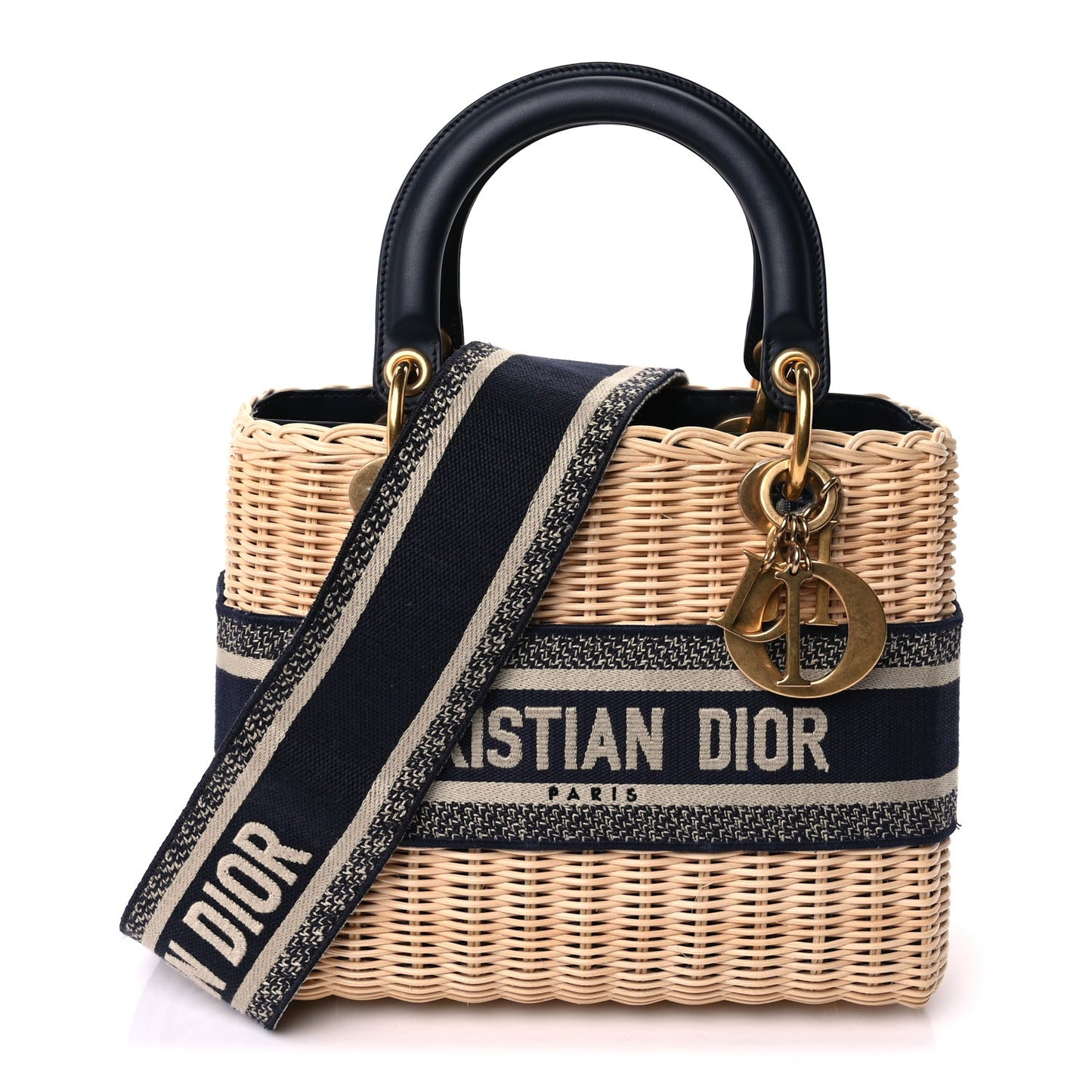 Wicker Oblique Medium Lady Dior Bag Blue Multicolor