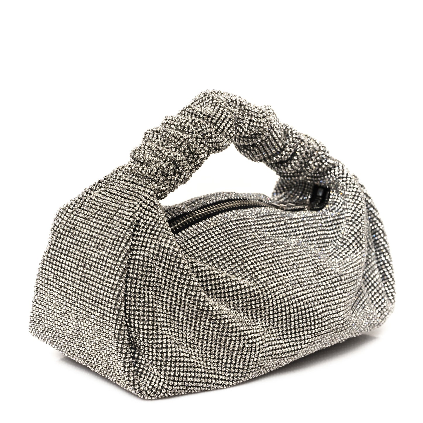 Mesh Crystal Rhinestone Mini Scrunchie Clutch Black Silver