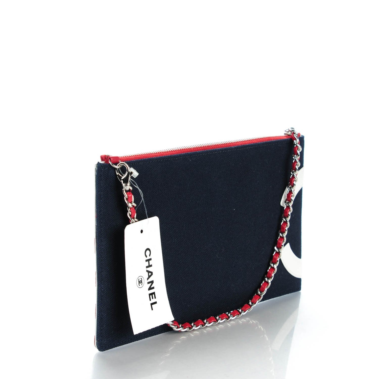 Chanel Canvas Metallic Lambskin Quilted Flag CC Pochette Dark Navy Blue 3 of 7