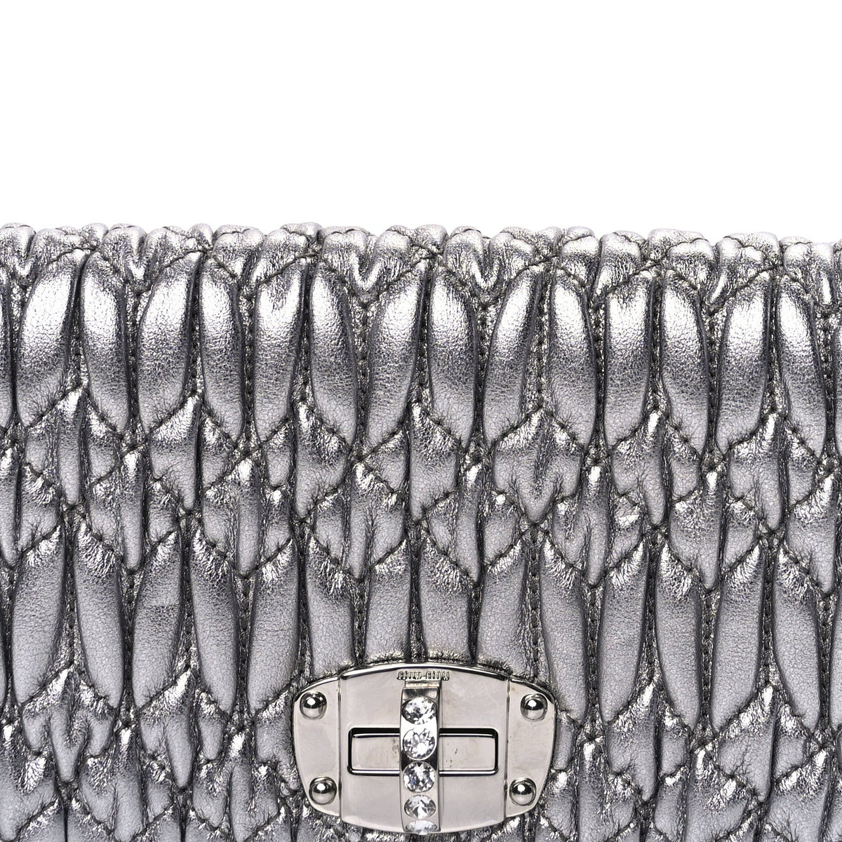 Miu Miu Nappa Matelasse Crystal Chain Wallet On Chain Silver 6 of 8