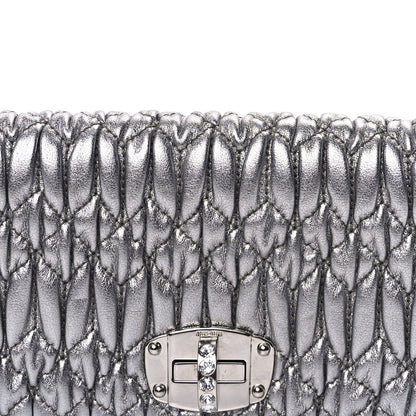 Miu Miu Nappa Matelasse Crystal Chain Wallet On Chain Silver 6 of 8