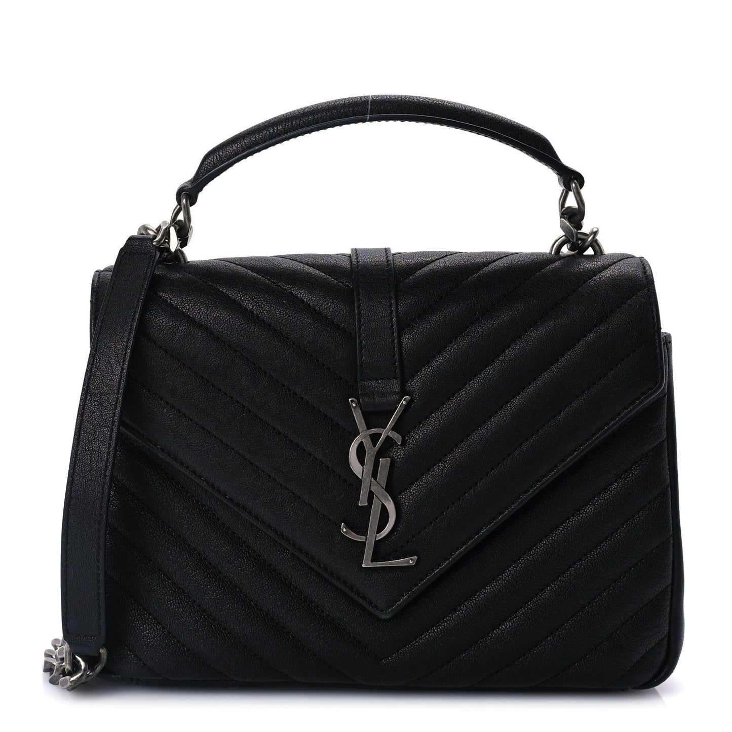 Sheepskin Matelasse Chevron Monogram Medium College Bag  Black