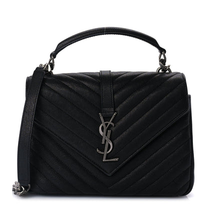 Saint Laurent Sheepskin Matelasse Chevron Monogram Medium College Bag  Black 1 of 8