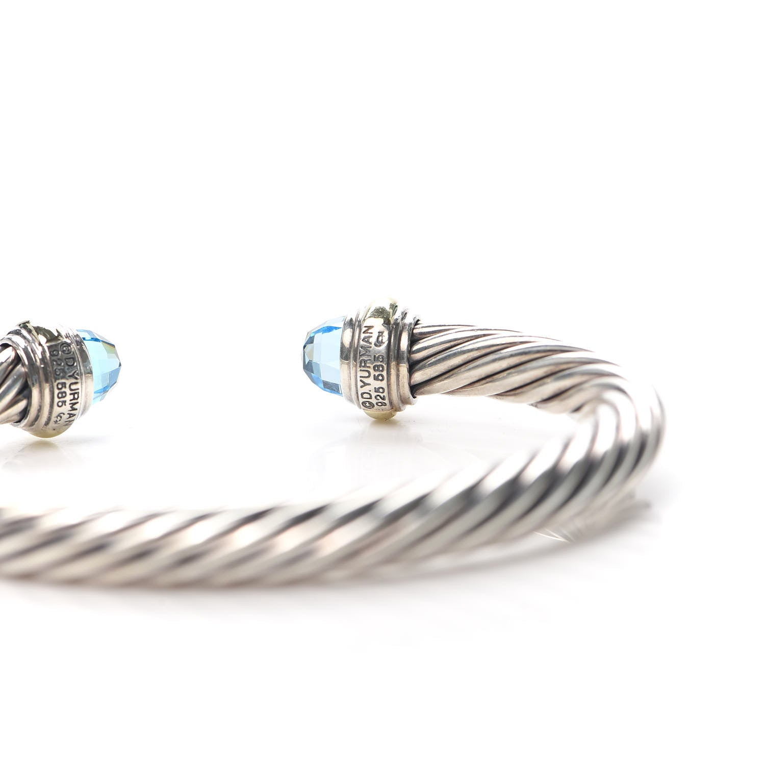 David Yurman Sterling Silver 14K Yellow Gold Blue Topaz 7mm Cable Classics Bracelet 4 of 4