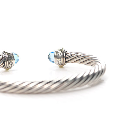 David Yurman Sterling Silver 14K Yellow Gold Blue Topaz 7mm Cable Classics Bracelet 4 of 4
