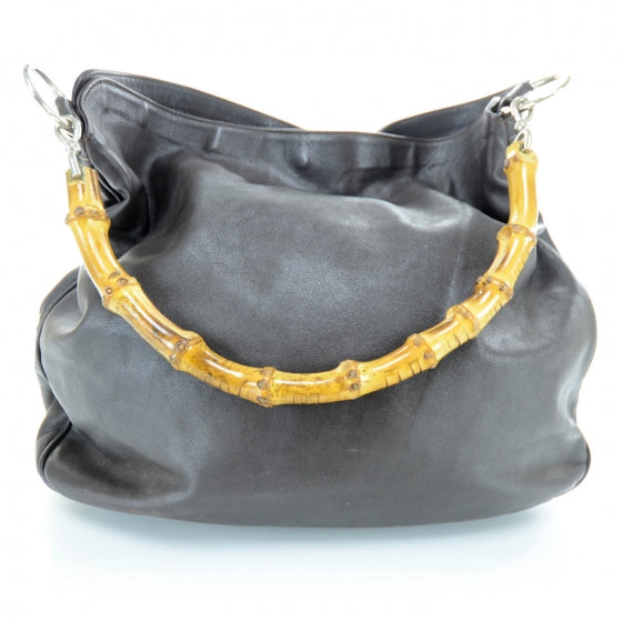 Leather Bamboo Top Handle Tote Brown