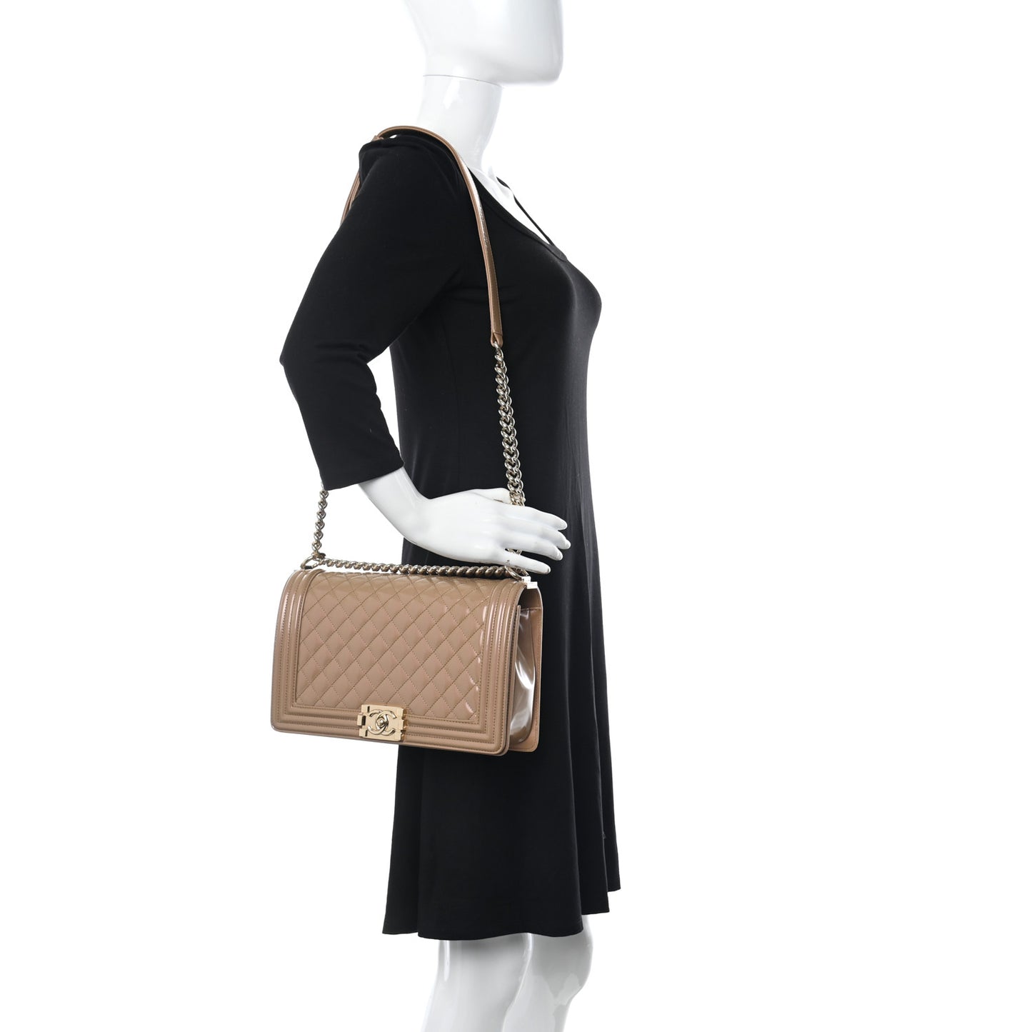 Iridescent Patent Calfskin New Medium Boy Flap Beige