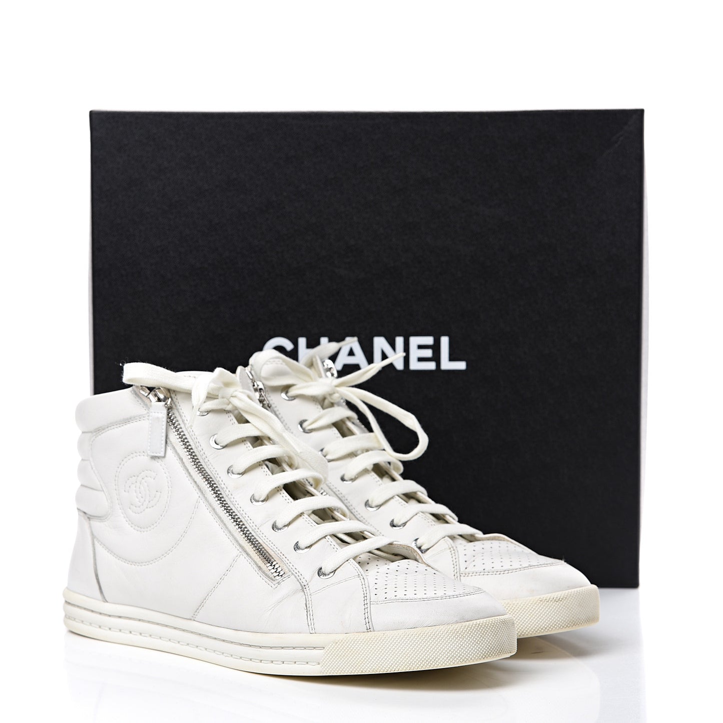 Calfskin Mens High Top CC Sneakers 43 White