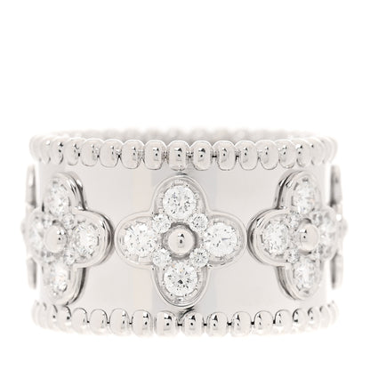 Van Cleef & Arpels 18K White Gold Diamond Medium Perlee Clover Band Ring 52 6 1 of 5