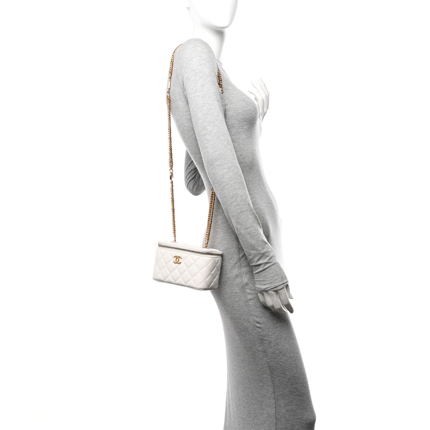 Chanel Lambskin Enamel Quilted Logo Small Vanity Case With Chain White 2 of 11