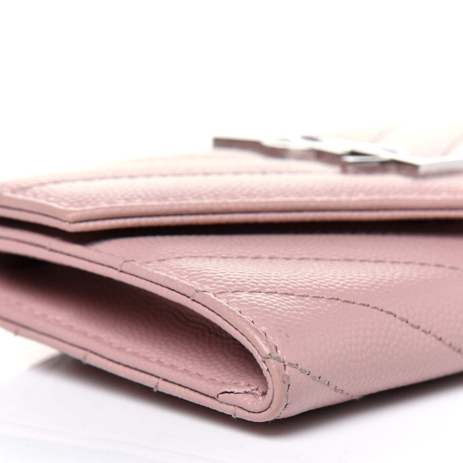 Saint Laurent Grain De Poudre Matelasse Chevron Small Monogram Envelope Wallet Pale Pink 8 of 13