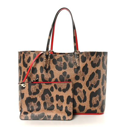 Christian Louboutin Calfskin Leopard Print Spikes East West Cabata Tote Brown 1 of 10