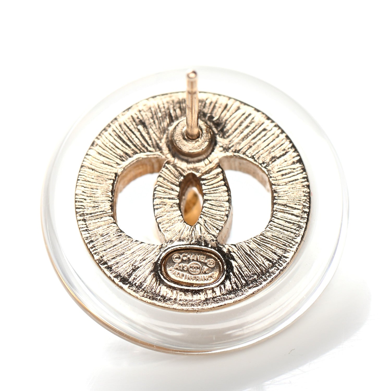 Chanel Resin Crystal CC Round Earrings Light Gold 4 of 5