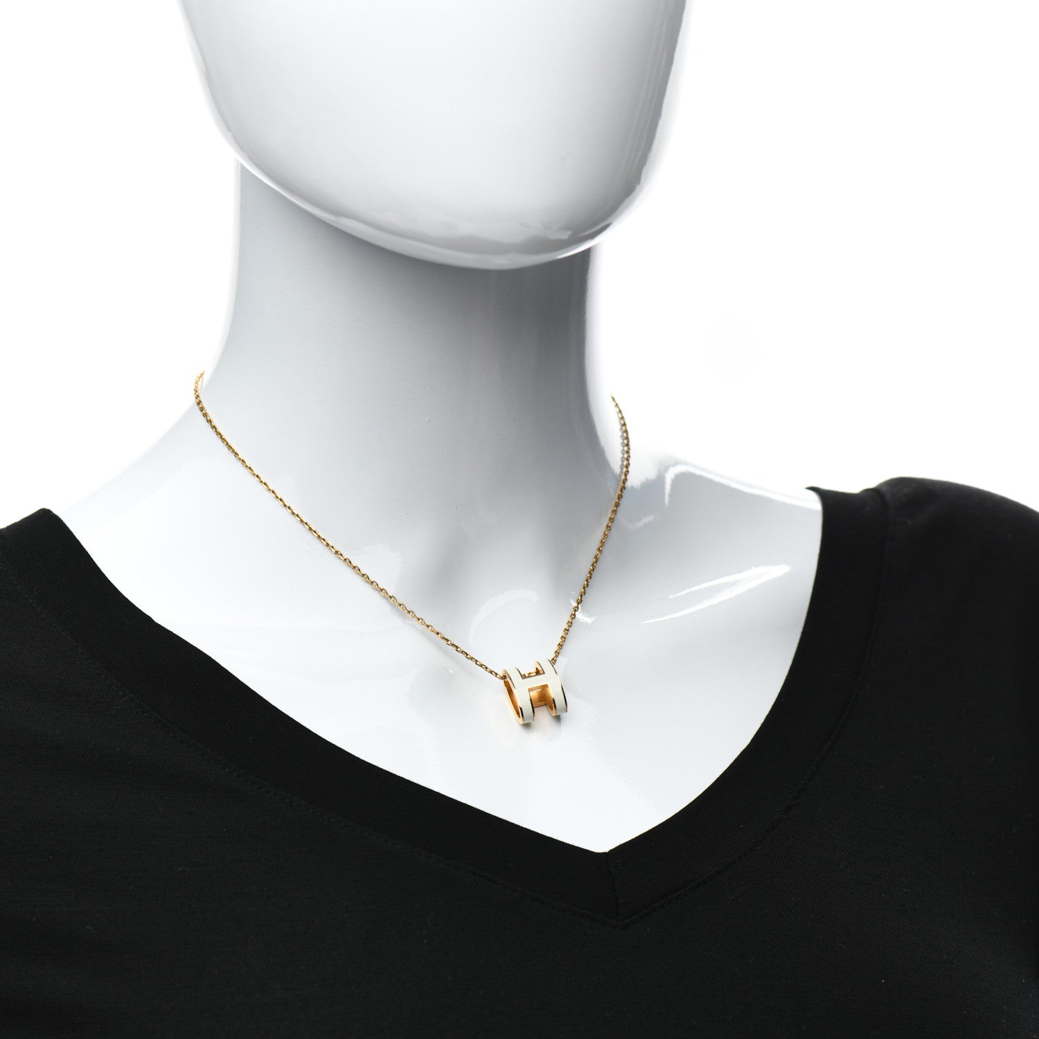 Hermes Lacquered Gold Pop H Pendant Necklace White 2 of 4