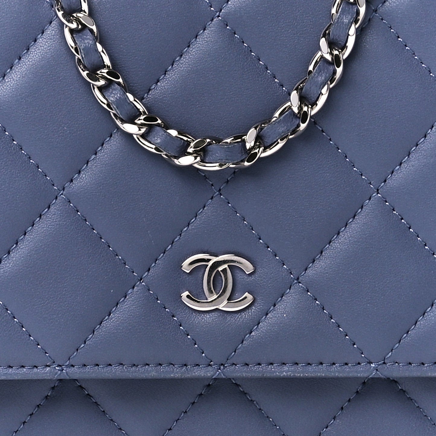 Lambskin Quilted Wallet On Chain WOC Blue